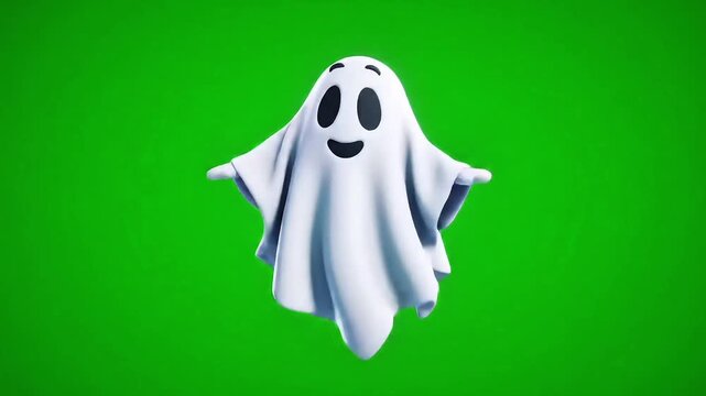 Cute cartoon ghost character on green screen for easy compositing perfect for halloween and spooky
