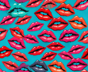 Seamless colorful lips retro pop art background