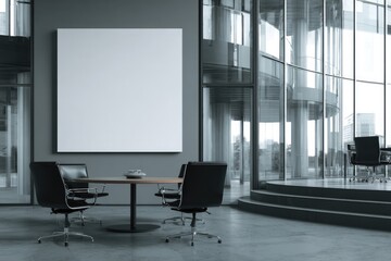 Modern meeting room with large blank canvas