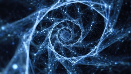 Abstract spiral design with glowing particles