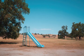 Empty playground slide in a rural landscape (1)