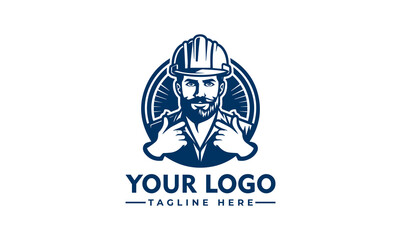 A logo design featuring a construction worker with a beard and hard hat, presented in a vintage style.