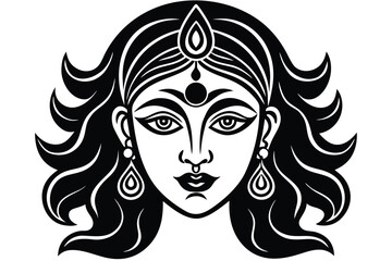 minimalist durga face with big eyes  red bindi  an