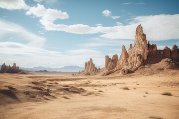 Naklejka premium Jagged rock spires in arid desert landscape image