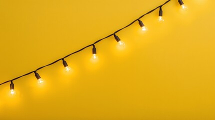 Glowing string lights on vibrant yellow background create a warm, festive atmosphere