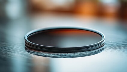 Dark circular filter on a wooden surface