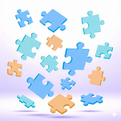 Naklejka premium Collection of Floating Pastel Colored Puzzle Pieces.