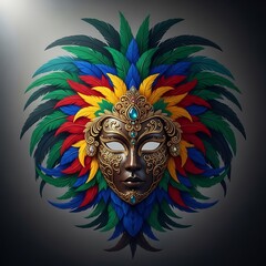 Fototapeta premium Ornate carnival mask adorned with vibrant feathers and intricate gold details.