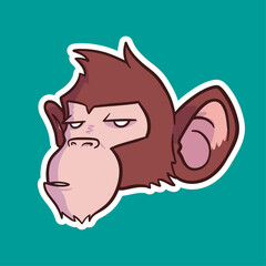 Cartoon Hand Drawn Monkey Head Icon – Funny Animal Sticker Vector