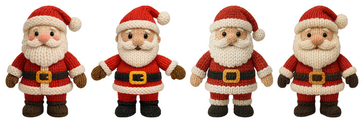 PNG Handcrafted knitted Santa figures, element set on transparent background