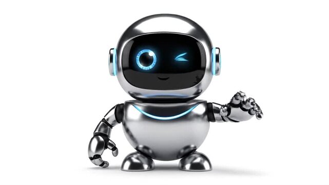 Friendly Robot Waving Hello on White Background
