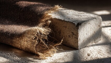 Light-drenched brick draped in burlap