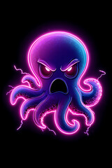 A vibrant, angry octopus with glowing tentacles, set against a dark background, exuding energy