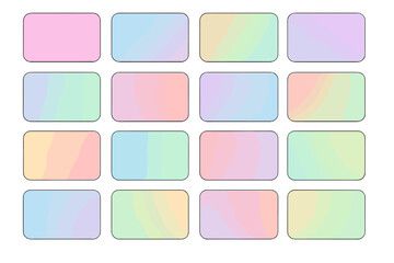 Pastel gradient color palette set. Soft holographic mesh gradients collection for modern UI UX design, web, and graphic inspiration. Abstract vector backgrounds swatches.