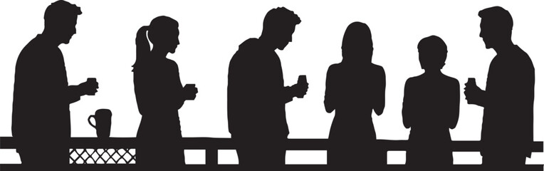 Group of People Silhouettes at Bar Counter with Drinks and Phones Vector
