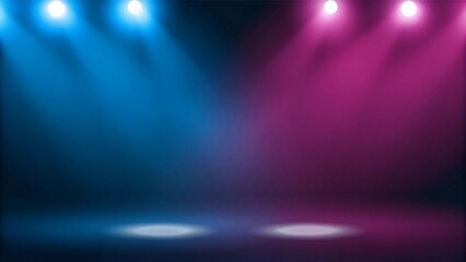 Obraz premium Dramatic Empty Stage with Two-Toned Blue and Pink Spotlights. Theatrical Versus Background for Shows and Events.