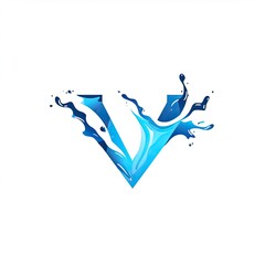 Vibrant blue water splash forming a stylized letter 'V' against a clean white background