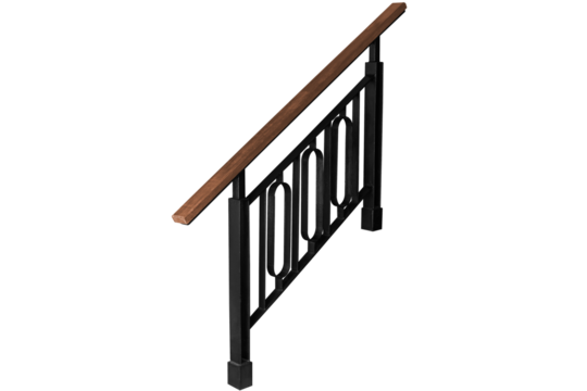 Steel staircase railing with wooden on top incline