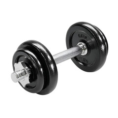 Naklejka premium Black Dumbbell with Chrome Handle Isolated on Transparent Background for Fitness and Exercise Equipment
