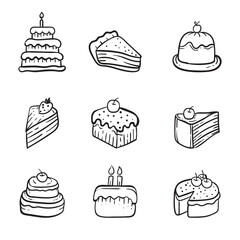 Cake line art collection cartoon icon illustration