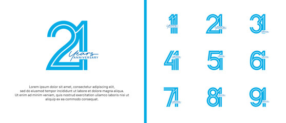 anniversary vector logo set, blue color with handwriting can be use for celebration