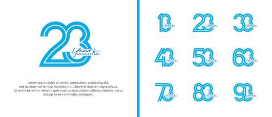 anniversary vector logo set, blue color with handwriting can be use for celebration