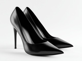 Pair of black leather high-heeled pumps (1)