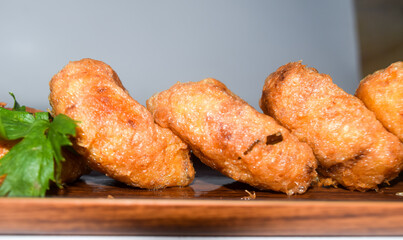 perkedel kentang wih isolate background,  are made from mashed potatoes, shaped into balls, then fried with an egg coating.