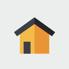 Illustration of a simple house with a dark roof and door on a light background.