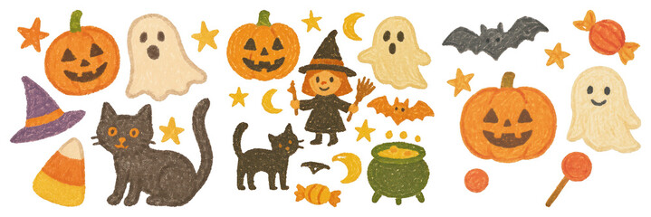 Obraz premium PNG Cute Halloween-themed illustrations, element set on transparent background