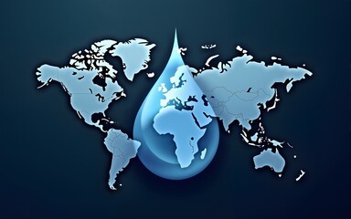 World water day poster concept. Globe map isolated water drop shadow with dark background. 2025 world water day theme- Glacier Preservation. Save our glaciers. March 22. High quality