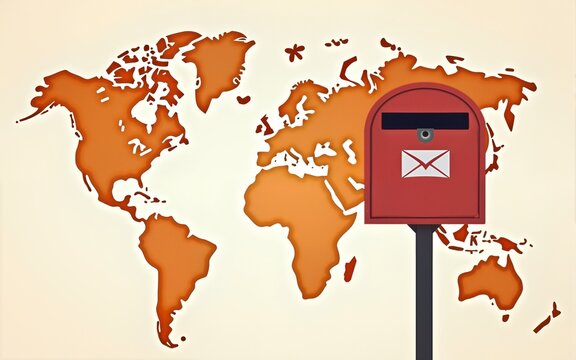 world post day concept. world map and postbox. vector illustration. High quality - Powered by Adobe