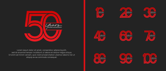 anniversary vector logo set, red color with handwriting can be use for celebration