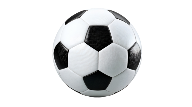Classic Black and White Soccer Ball for Sports Equipment and Game Illustration on Transparent
