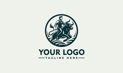 A stylized logo depicts a man bravely riding a powerful bull, set within a circular frame suggestive of strength and determination.