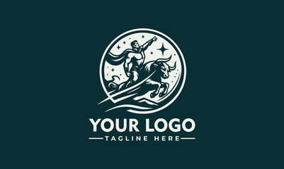 A powerful logo depicting a heroic figure riding a charging bull under a starry sky.