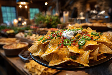 Fototapeta premium Delicious nachos served at a cozy gathering with friends