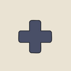 Fototapeta premium A simple, dark blue plus sign with rounded corners on a light beige background.