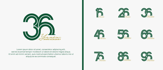 anniversary vector logo set, green color with handwriting can be use for celebration