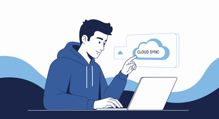 Digital Cloud Synchronization: A Young Person Using a Laptop to Connect Data Seamlessly