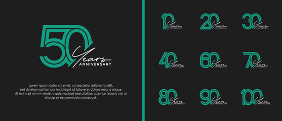 anniversary vector logo set, green color and grey handwriting can be use for celebration