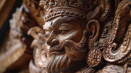 Obraz premium Intricate Wooden King: Detailed Carving in Rich, Warm Tones