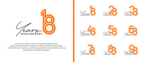 anniversary vector logo set, orange color with black handwriting can be use for celebration
