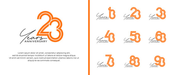 anniversary vector logo set, orange color with black handwriting can be use for celebration