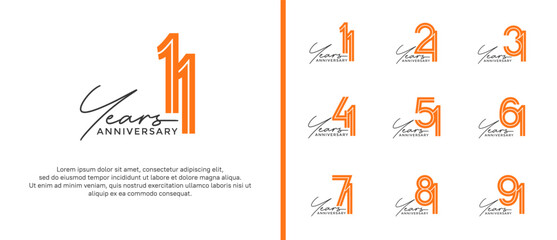 anniversary vector logo set, orange color with black handwriting can be use for celebration