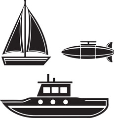 Naklejka premium Diverse Watercraft Silhouettes Vector Set