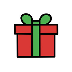Gift Box, a red present wrapped with a green ribbon and bow, representing the tradition of giving gifts.