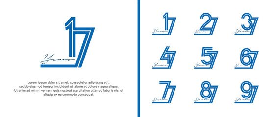 anniversary vector logo set, blue color with handwriting can be use for celebration