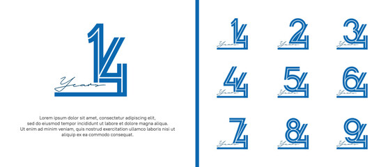 anniversary vector logo set, blue color with handwriting can be use for celebration