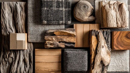 An artful arrangement of diverse natural textures and materials, creating a visually rich and captivating composition for design